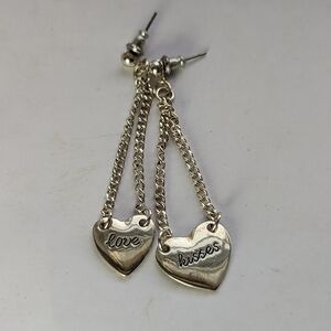 💕 Love Kisses silver tone drop dangle earrings to 2.5 length Pierced Valentine'